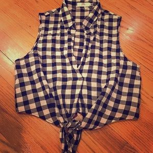 Lush brand checkered tie front crop top NWOT small